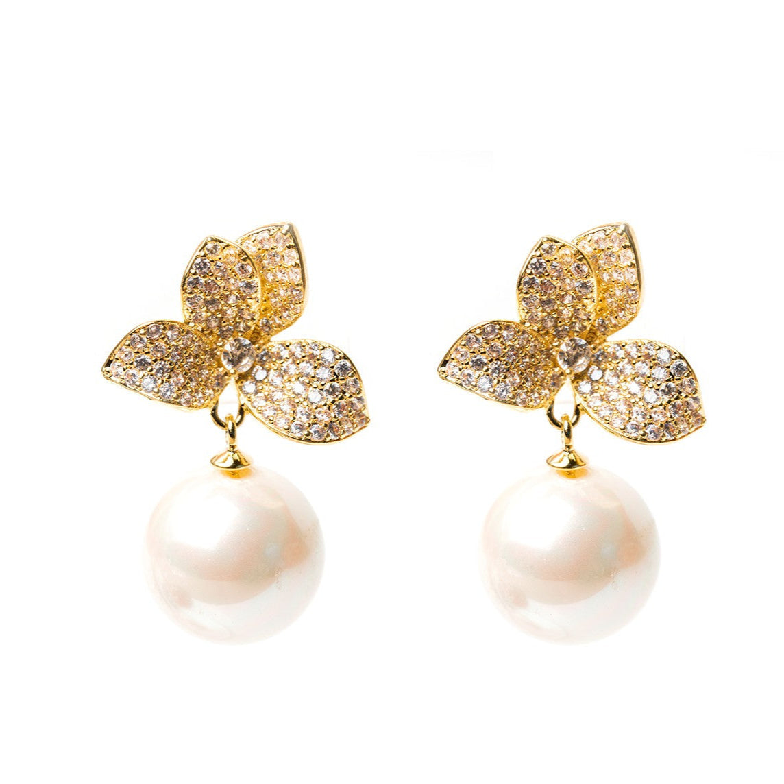 Estella Diamond Studded Pearl Earring  (30mm)