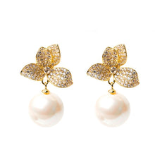 Load image into Gallery viewer, Estella Diamond Studded Pearl Earring  (30mm)
