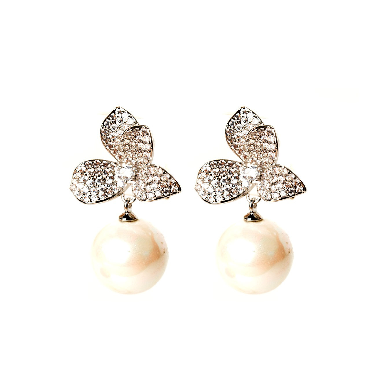 Estella Diamond Studded Pearl Earring  (30mm)