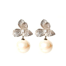 Load image into Gallery viewer, Estella Diamond Studded Pearl Earring  (30mm)
