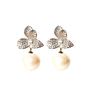 Estella Diamond Studded Pearl Earring  (30mm)