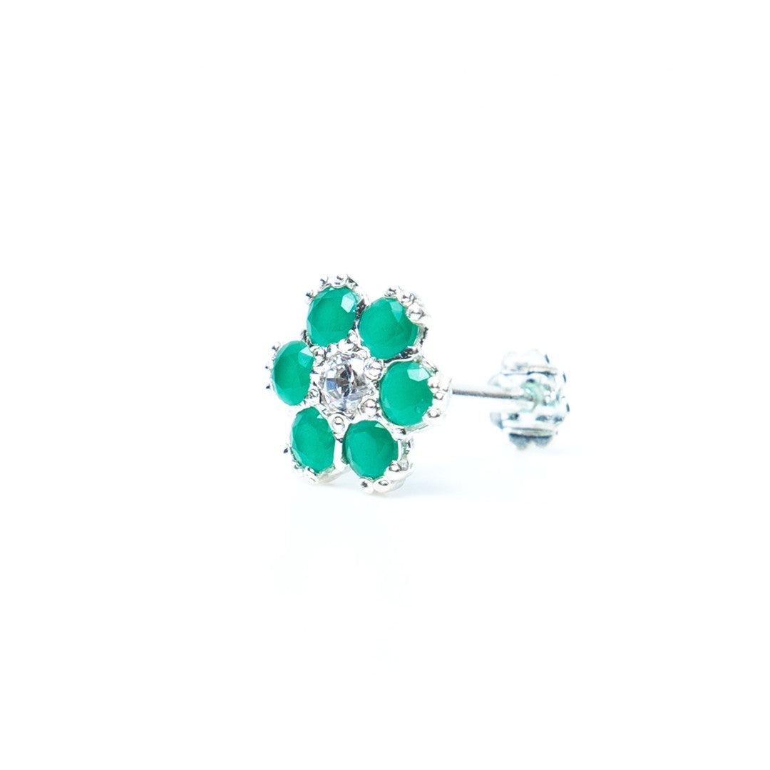 925 Green flower nose pin (8mm)