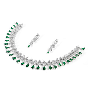 American Diamond Silver Green Bridal Set