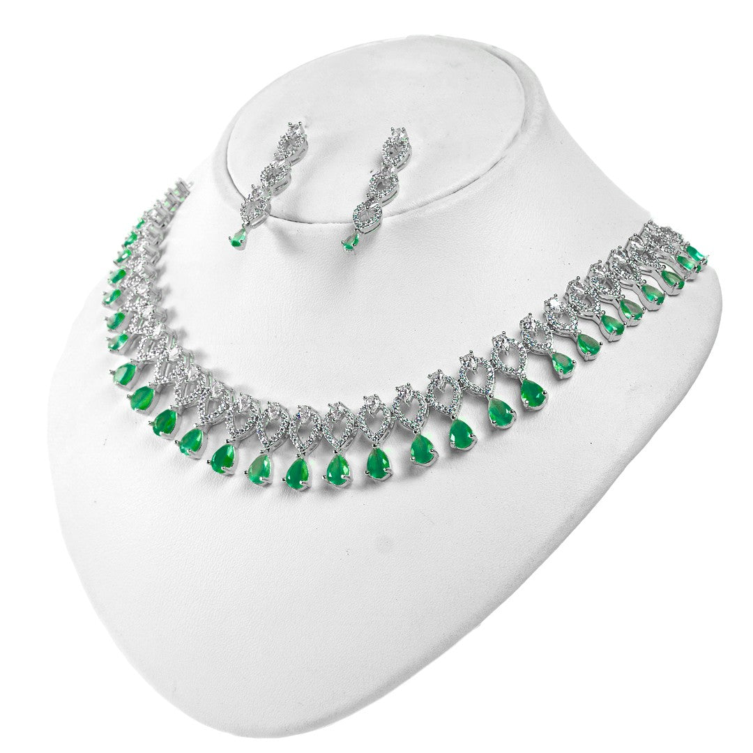 American Diamond Silver Green Bridal Set