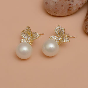 Estella Diamond Studded Pearl Earring  (30mm)